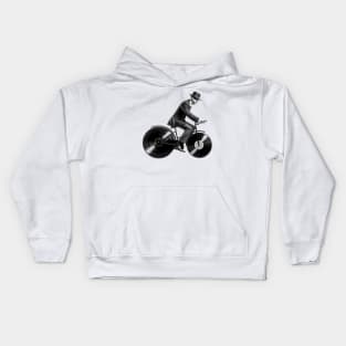 Music Man on a vinyl records bike Kids Hoodie